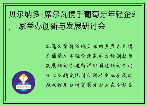 贝尔纳多·席尔瓦携手葡萄牙年轻企业家举办创新与发展研讨会